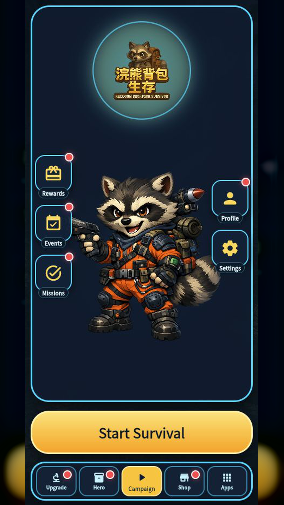 Raccoon Backpack Survivor home screen